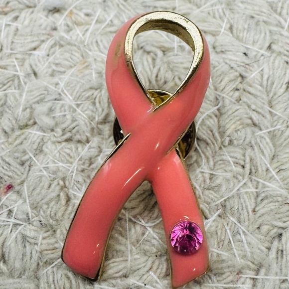 Pink Ribbon With Pink Rhinestone Pin - Picture 2 of 4